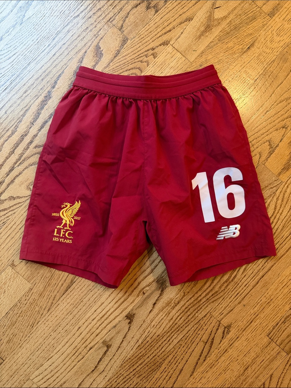 New Balance Youth dark Red Liverpool Athletic Shorts with White Number 16
